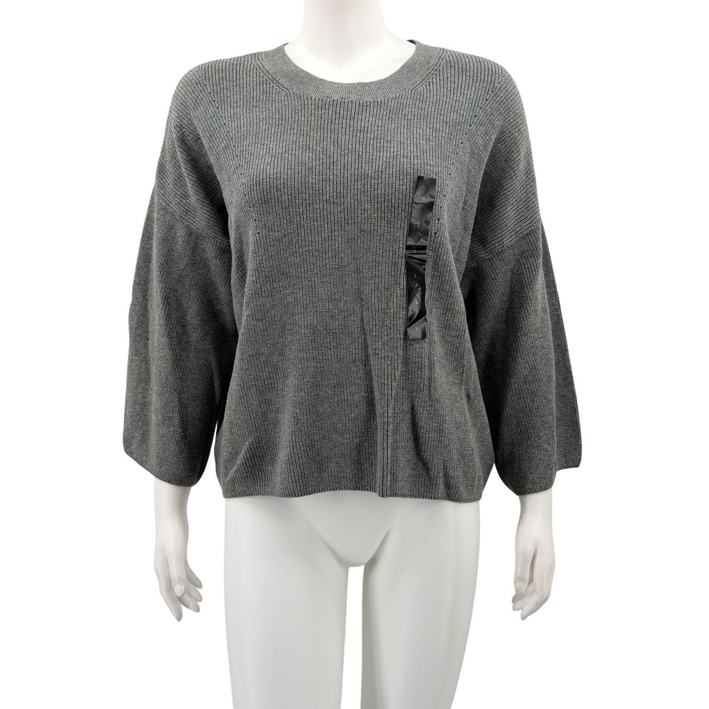 Banana Republic Sweater Womens Large Gray Cotton Ribbed Knit Pullover Staple